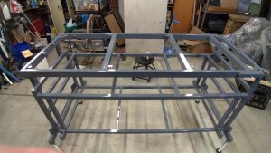 DIY - Workbench. All the metal was hand painted. 1 coat of etch primer. 2 coats of epoxy enamel. 6 hours per coat!